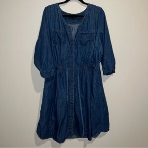 Lane Bryant Denim Button Up Knee Length V-Neck Dress